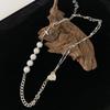 Love Pearl Necklace Asymmetrical Splicing Design Sense Niche Neck Chain Accessories Simple Individual Cold Wind Collarbone Chain