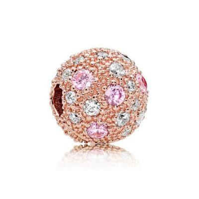 Nuovo ciondolo a forma di perlina in oro rosa con corona scintillante o fiore, adatto per braccialetti alla moda originali, gioielli fai da te per le donne