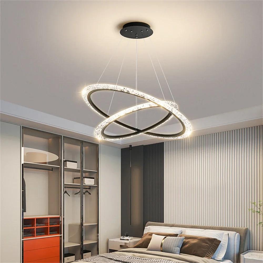 Lamp Gold Chandelier, Modern Chandelier For Dining Room Living Room ,Luxury Acrylic Ring Chandelier Light Fixture Adjustable Han
