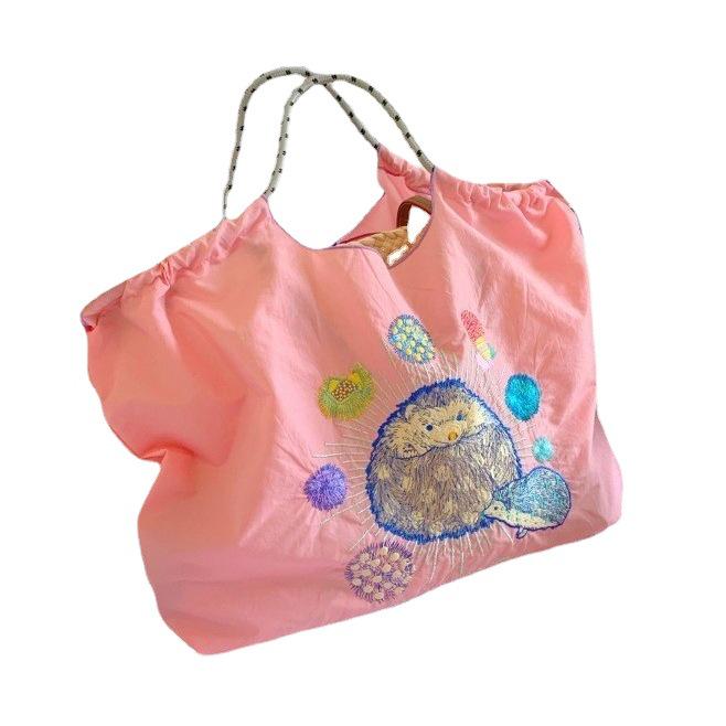 Büyük Kapasiteli Katlanabilir Bayan İşlemeli Kanvas Çanta – Çevre Dostu, Taşınabilir Çapraz ve Omuz Çantası