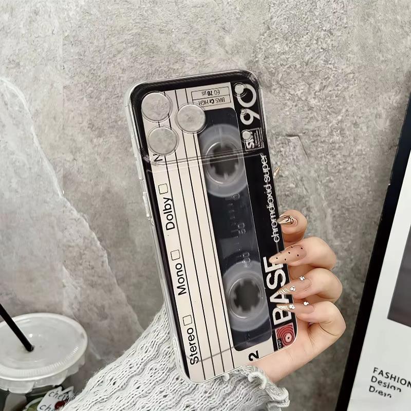 Retro Style Black Cassette Pattern Clear Phone Case For Samsung Galaxy S26 S25 S24 S23 S22 S21 S20 Ultra Plus A72 A71 A73 Cover