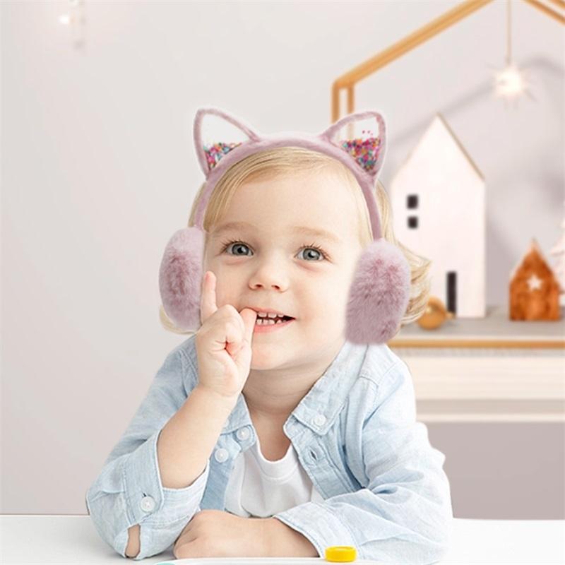 Suefunskry Winter Warm Earmuffs for Women Kids Girls Cute Cat Ear Muffs Foldable Fluffy Ear Warmers Headwear
