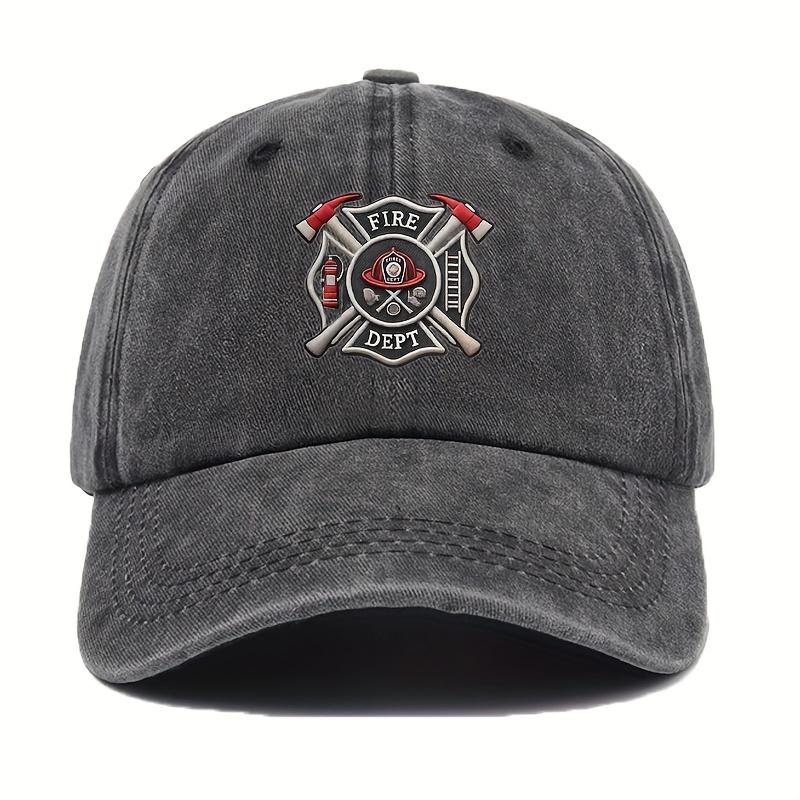 A Fun Classic Vintage Fire Station Badge Mens Baseball Cap with Adjustable Head Circumference and a Lightweight Curved Brim P