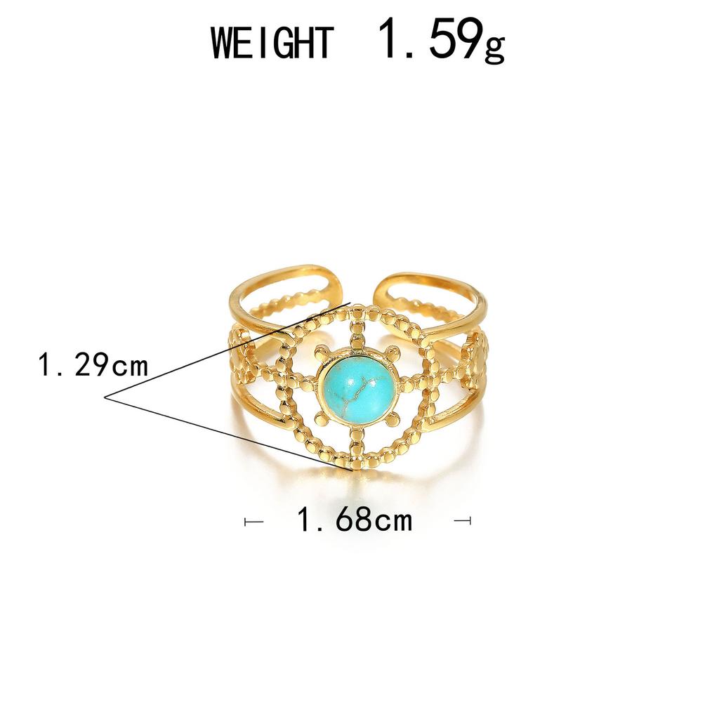 Stainless Steel Ring, Vacuum Plated 18K Gold Turquoise Rudder Sun Opening Bracelet