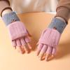 Women's Winter Knitted Half Finger Gloves with Cute Flap - Warm Velvet Wool, Perfect for Students Writing.