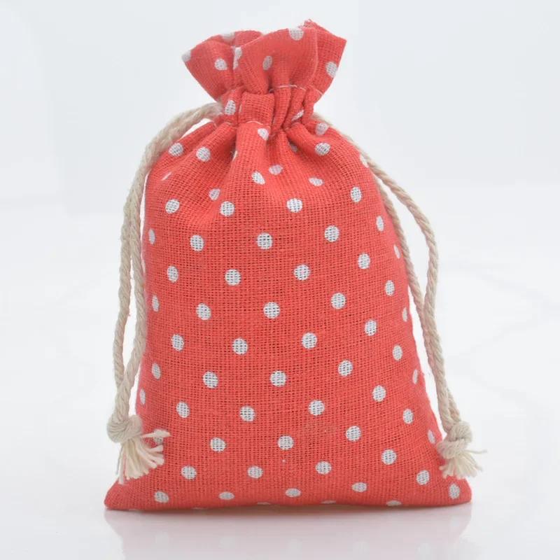 10pcs Cartoon Printing Multicolor Natural Cotton linen Wedding Children's Travel Supplies Cosmetic Sundries Storage gift Bags