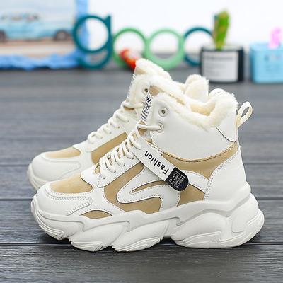 Fleece Dad Shoes Women 2025 Winter New Korean Version Warm High-top Sports Shoes Student Cotton Shoes Ins Trendy Shoes A09