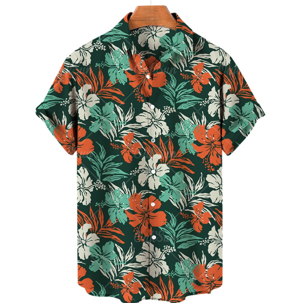 Men's casual shirt plant printed summer clothing Hawaiian short sleeved 2026 medieval vintage beach vacation top