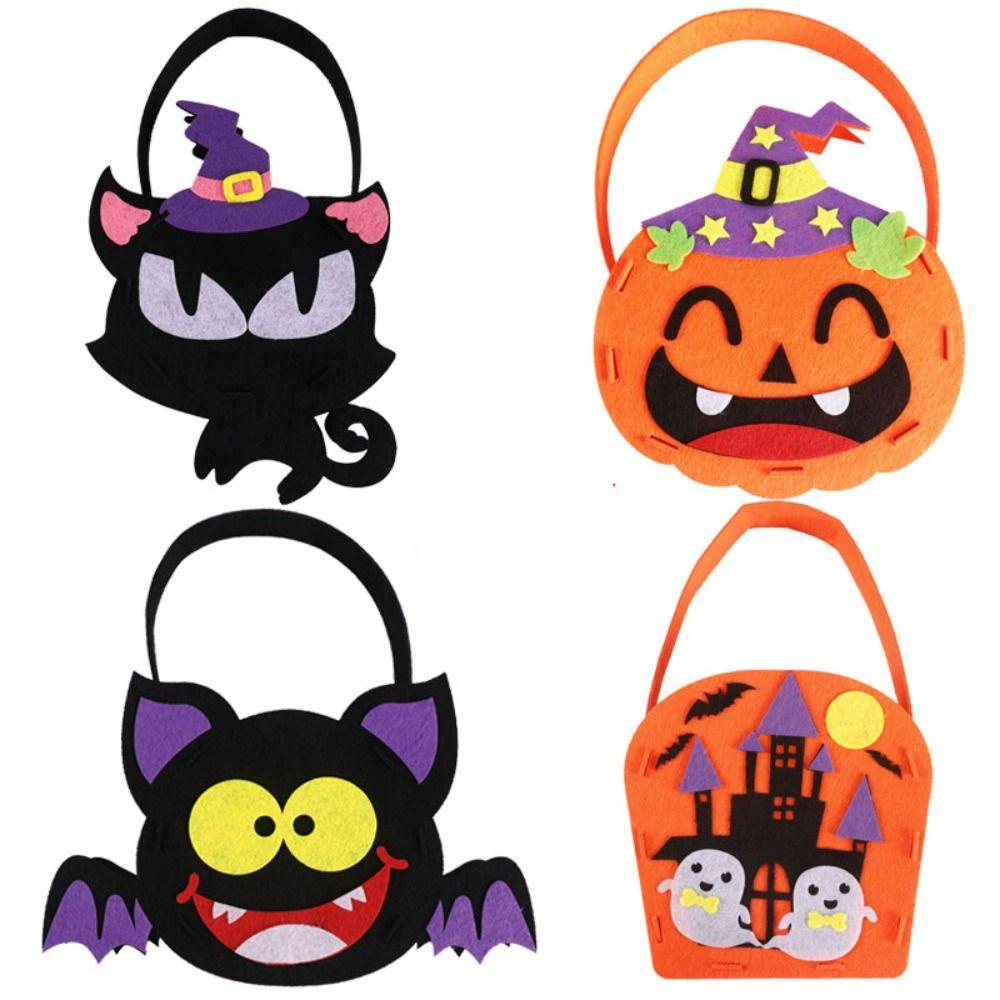 4pcs Pumpkin Halloween Candy Bag Cartoon Gift Basket Tote Bag Portable Storage Bucket For Kids