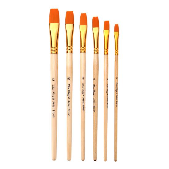 6Pcs/Set Painting Pen Set Dense Bristles DIY Soft Bristle Original Wood Color Rod Student Art Watercolor Paint Brushes Studio Supply