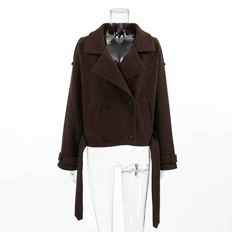 

Западный стиль Осень и Зима Новый Лацкан Темперамент Двубортный Шерстяной Пиджак Свободный Пиджак с Воротником Костюмного Типа Brown S