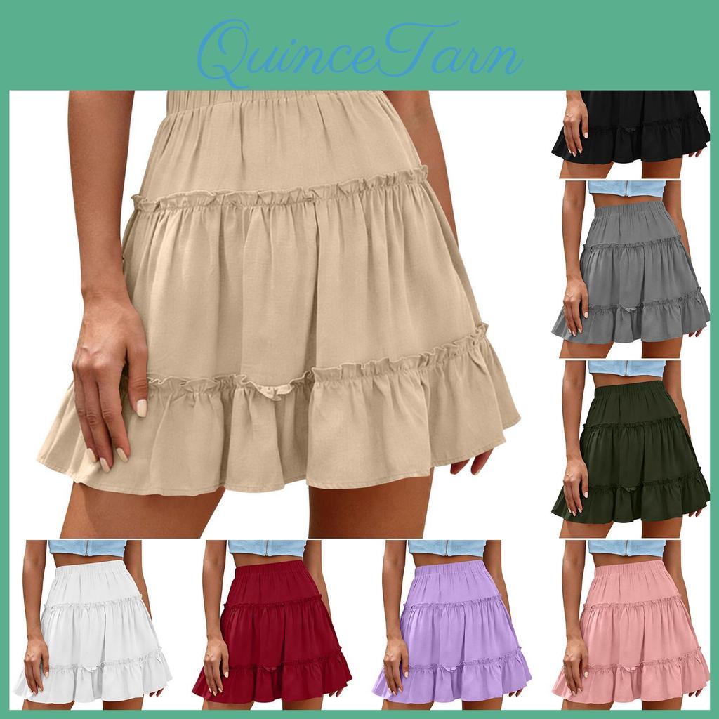 Slimming And Highwaisted Womens Summer Tummyconcealing Sweet Ruffled Skirt