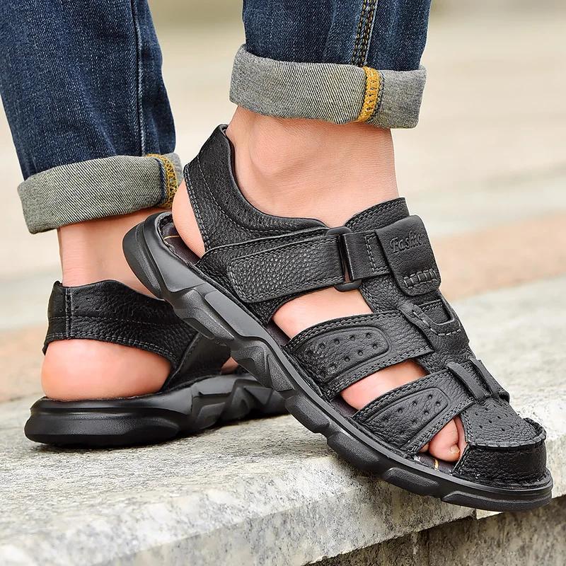 Fashion Genuine Leather Casual Shoes for Men High Quality Classic Sandals Summer Outdoor Walking Men Sneakers Breathable Sandals