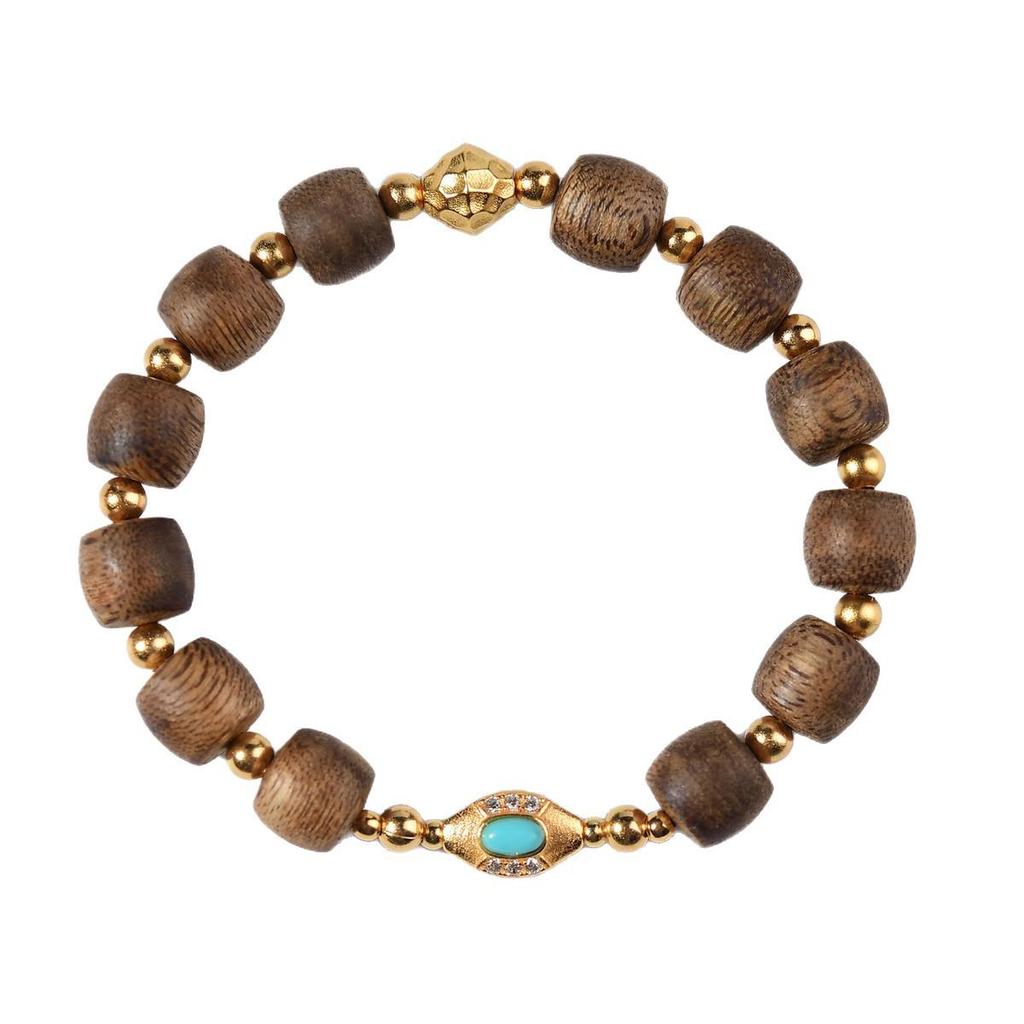 Natural Agarwood Yingge Beads Bracelet with 925 Silver Spacers