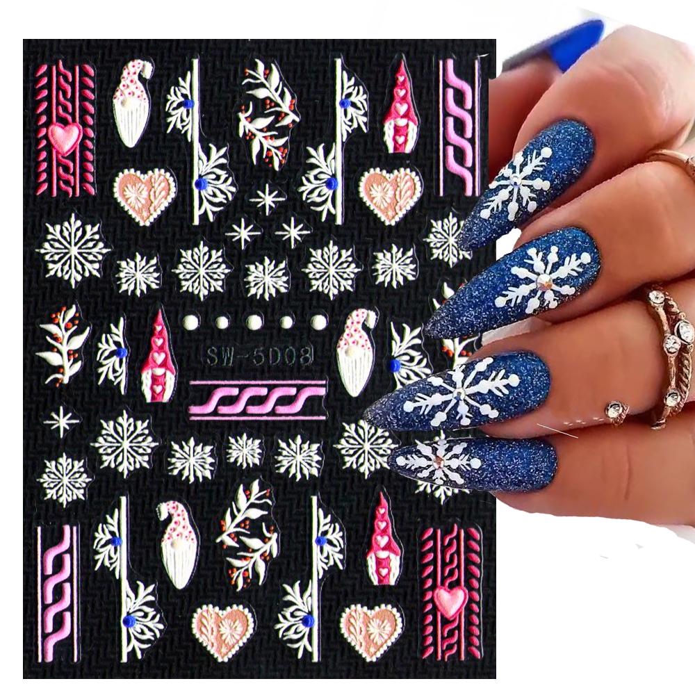 5D Embossed Christmas Nail Art Stickers New Year Red Santa Claus Tree Penguins Snowman Winter Sliders Girl Manicure Decals NK-1*