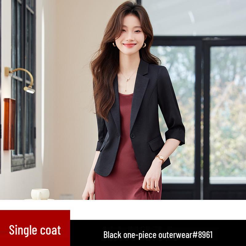 Women's Green Mid-Sleeve Summer Blazer - 2024 Petite Casual Jacket