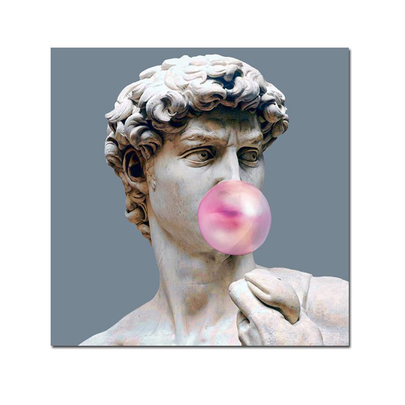 Nowoczesne obrazy David dmuchający różowy obraz na płótnie do salonu dekoracja ścienna David rzeźba wydruki Cuadros