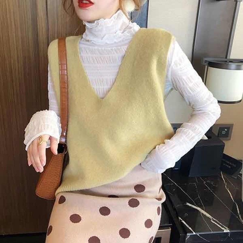 Spring and Autumn Fashion All-match Vest Women's Short Knit Waistcoat Solid Color Sleeveless Women's Sweater