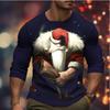 Round Neck 3D Santa Claus Printed Top Casual Long Sleeved Men's T-shirts - Soft Medium Stretch Polyester Fabric Spring and Autumn Relaxed Fit Clothing