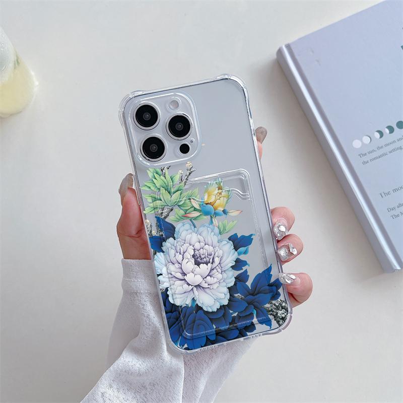 

Clear Shockproof Card Slot Bag Phone Case S24 For Samsung Galaxy S24 Plus S23 S22 Ultra S21 S20 FE Flower Silicone Wallet Cover S23 Plus