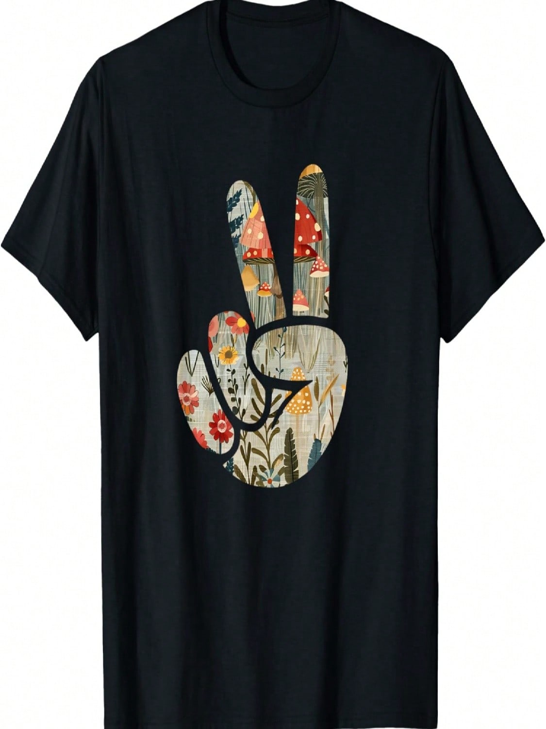 Natural Silhouette Forest Meadow Cottagecore Peace Sign Hand T-Shirt(67) S разноцветный