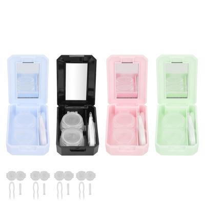 Krabicka na kontaktní čočky Nádoba na uchovávání kontaktních čoček s roztokem, zrcátkem, pinzetou a nástrojem na vyjímání