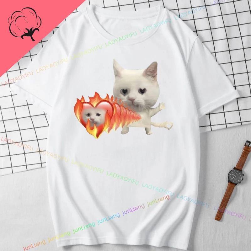 Hip Hop Cute Cats Humor Mens Tshirts Huh Cat Meme Short Sleeve Tee 100 Cotton Y2k Mens Clothes Streetwear Funny Gifts Manga