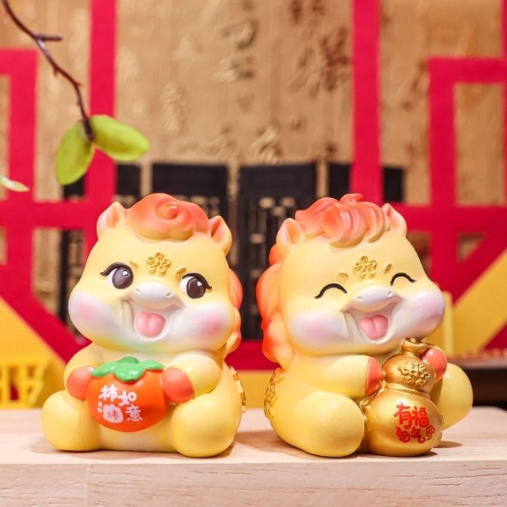 Resin Zodiac Horse Ornament Cartoon Desktop Decoration Traditional Horse Year Mascot  Gift