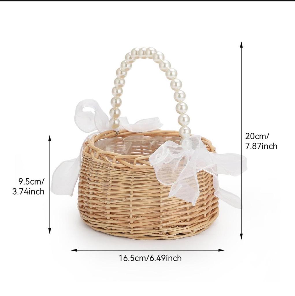 Cross-Border Wedding Flower and Candy Woven Basket with Pearls and Scattering Petals