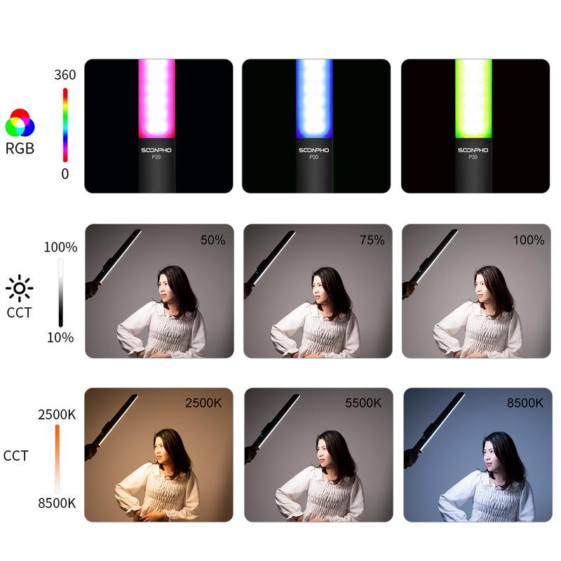 SOONPHO P20 Handheld 2500K-8500K RGB LED Video Light Wand Colorful Ice Stick Light with Type-C Battery for Photography youtube