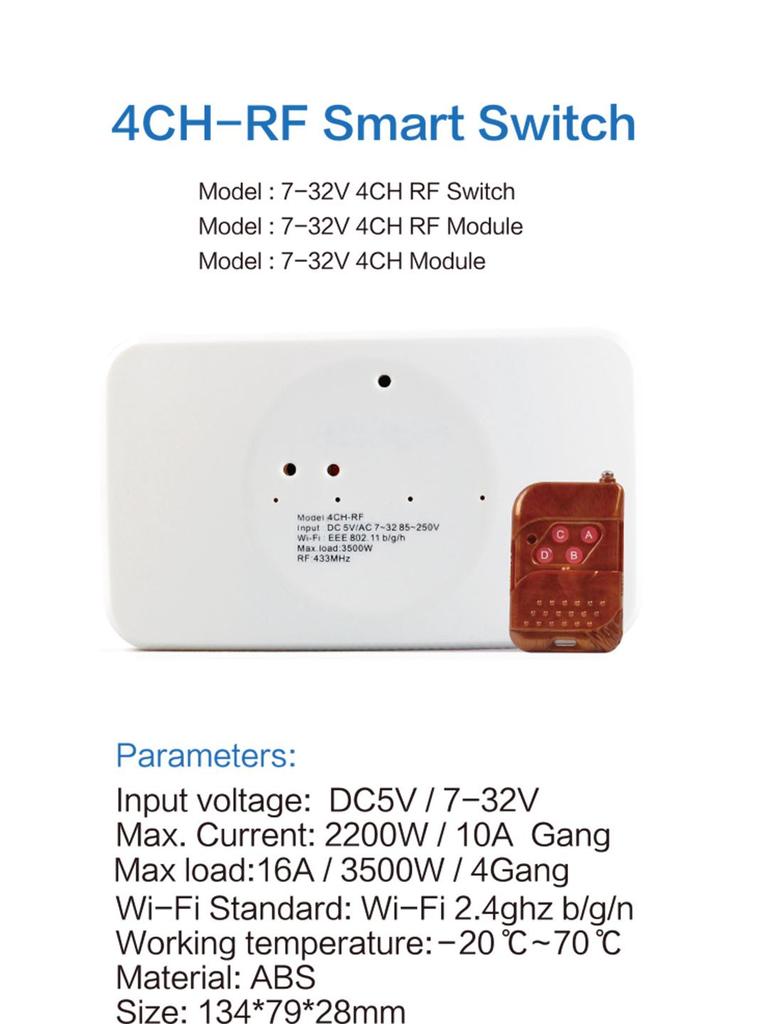 eWeLink Alexa-Compatible Four-Channel Smart Switch with Multi-Channel Timer & Remote Control