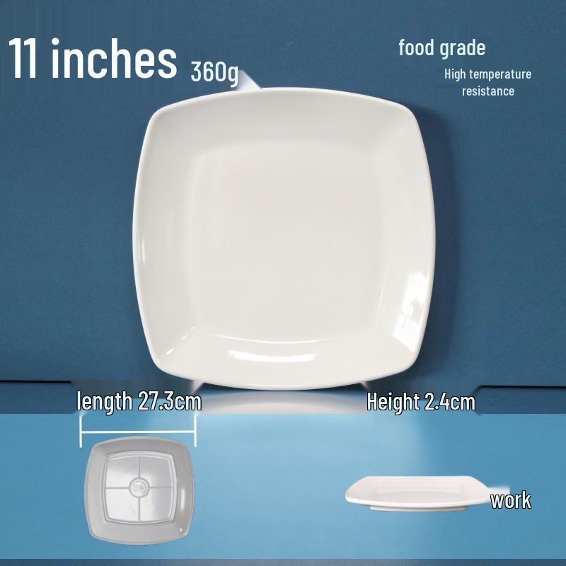 11-inch White Square Melamine Dinner Plate