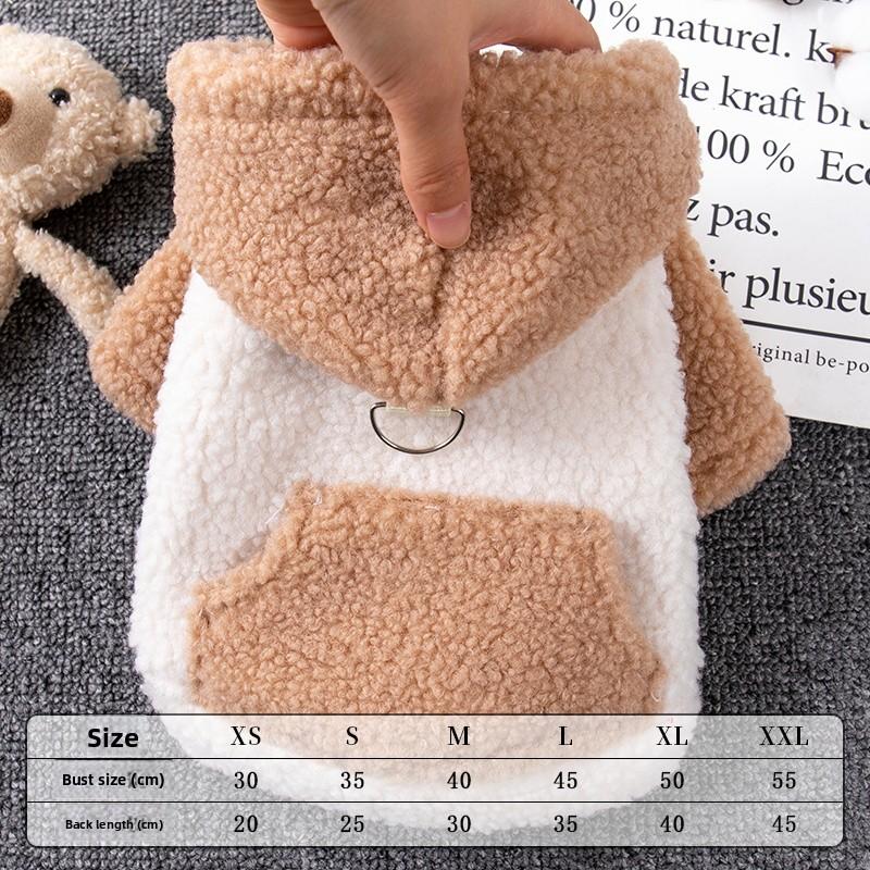 Dog clothes, warm in autumn and winter, hooded sweaters can lead small dogs, cats, pets, fleece jackets, pet supplies