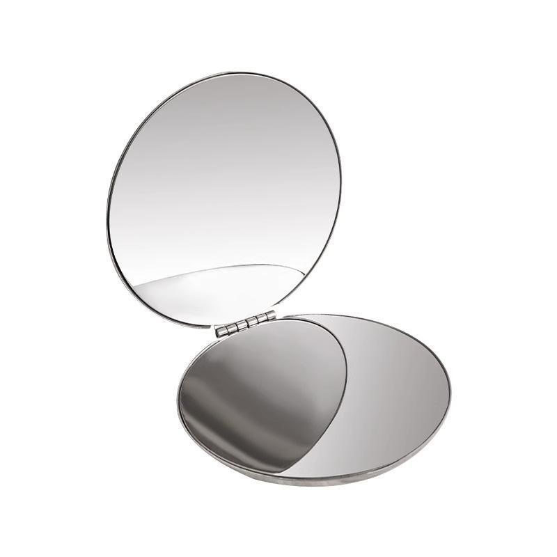 Double-Sided Folding Makeup Mirror: Portable, Stainless Steel, Drop-Resistant, Standable