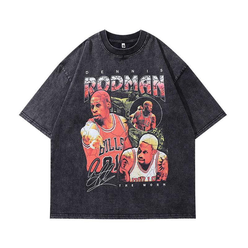 European And American High Street Abstract High Definition Printing Heavy Old Short Sleeve T-Shirt Men And Women Retro Washing Water Half Sleeve Base