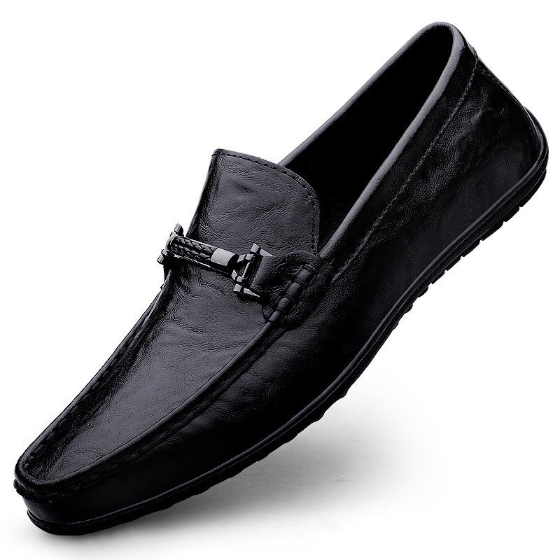 Youth Men's Genuine Leather Moccasins, Size 37-46, Fashionable Soft Leather Slip-on Casual Driving Shoes