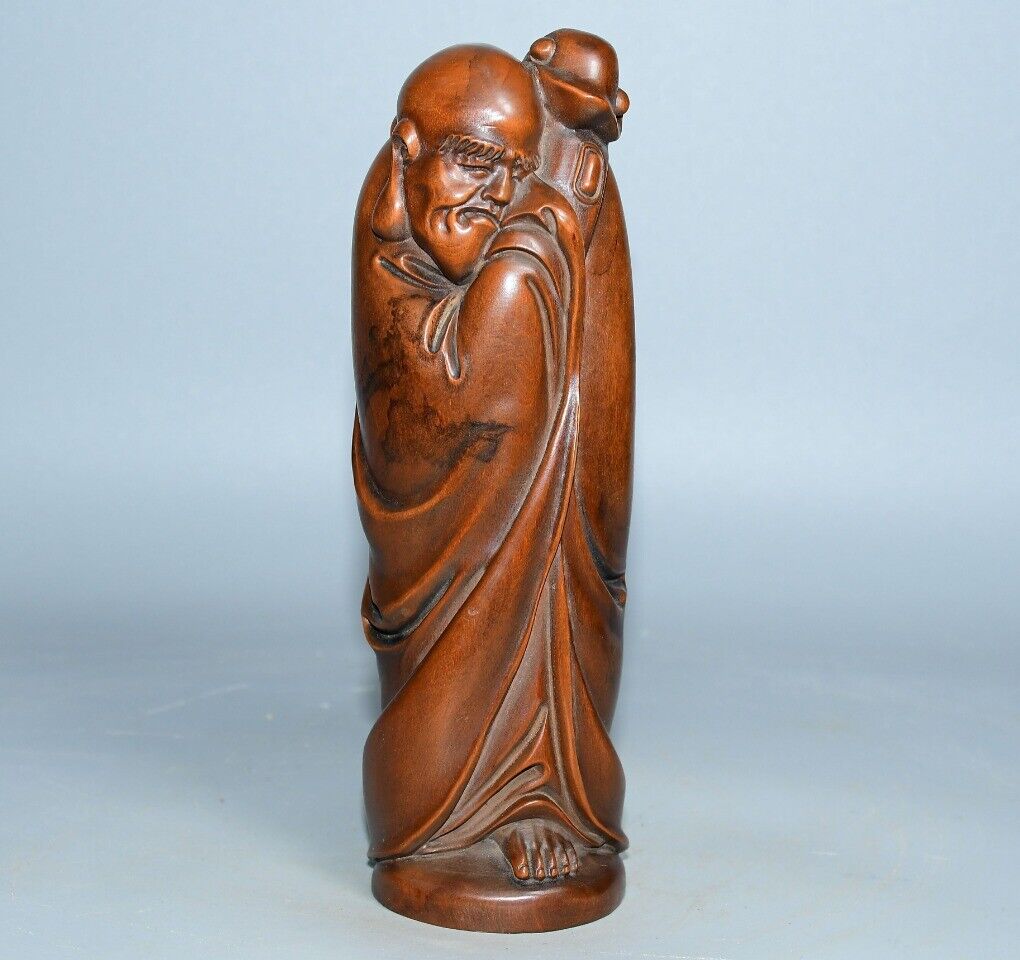China Antique Boxwood Carved Ruyi Arhat Buddha Statue Home Decor Nice Figurines