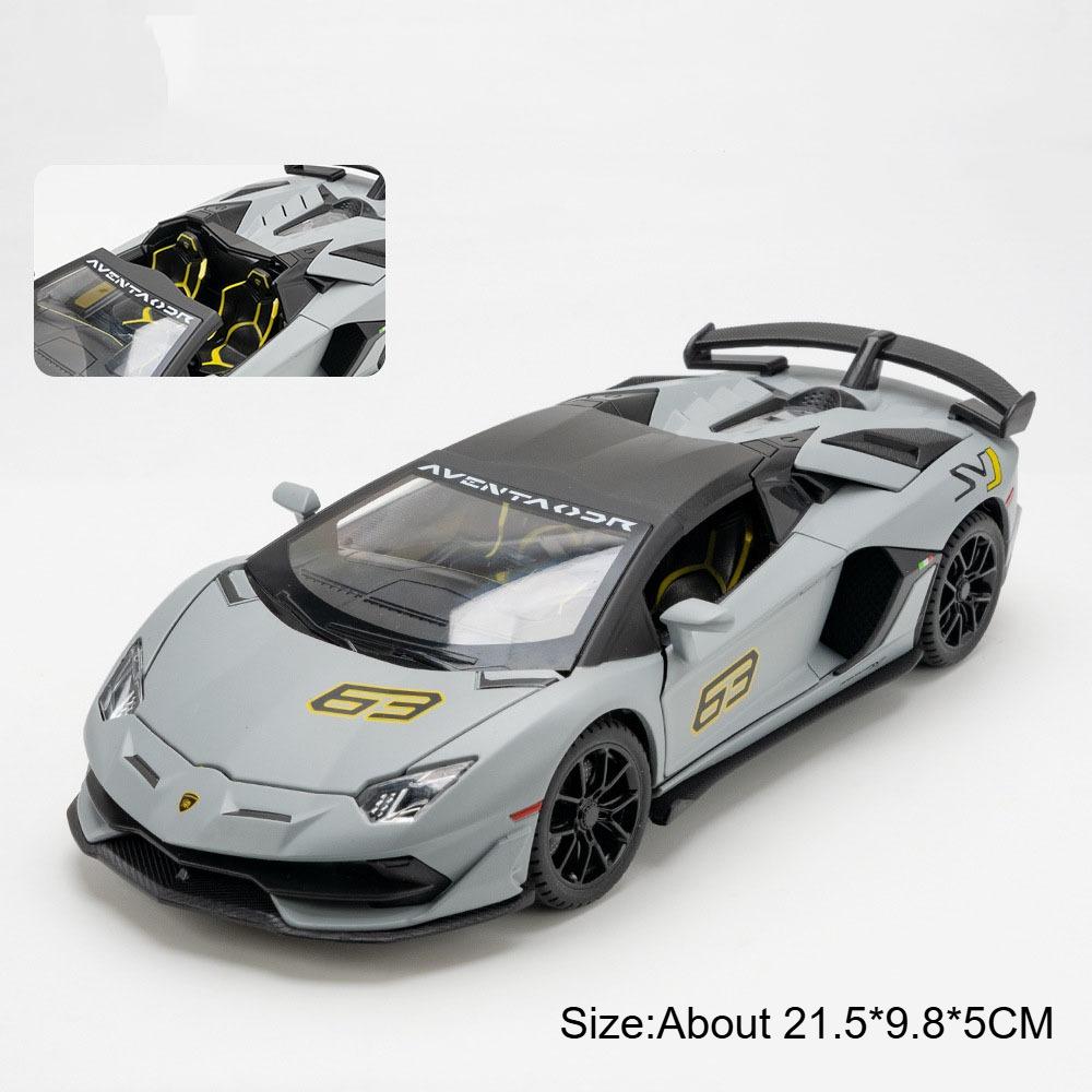 1:24 Scale V12 SVJ63 Super Car Model Toy Doors Opened Metal Diecast Sound Light Miniature Models Children's Educational Toys