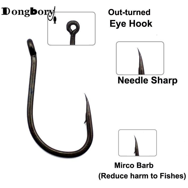 50PCS Teflon Coating Carp Fishing Hook Chod-Rig Hook Kaptor Choddy Carbon Steel Black Micro Bared with Outturned Eye Carp Hook