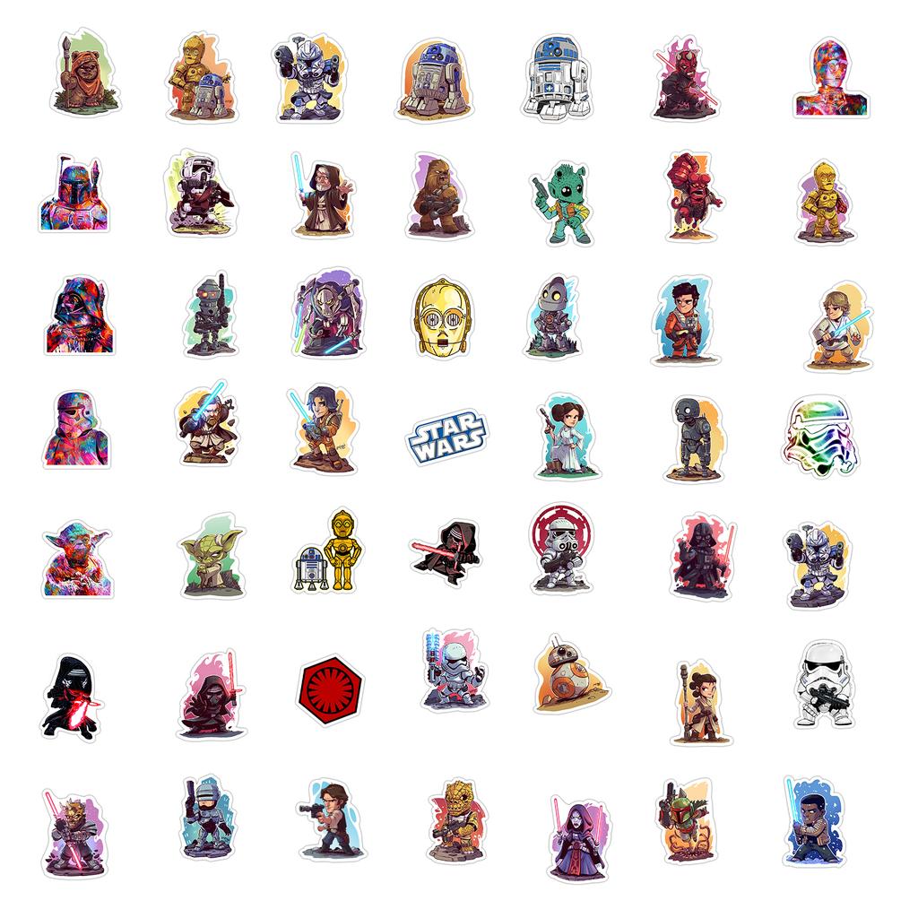50PCS Stylish Star Wars Animation Design Decal DIY Diary Laptop Luggage Skateboard Graffiti Decals Fun for Kid Playthings