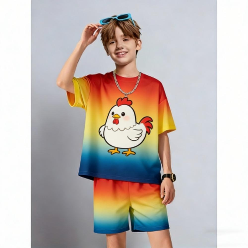 

Men s Set Cartoon Chicken Printed Men s T-shirt and Shorts 2 Piece Set Summer Casual Outdoor Men s and Women s Outfit Clothing XXS
