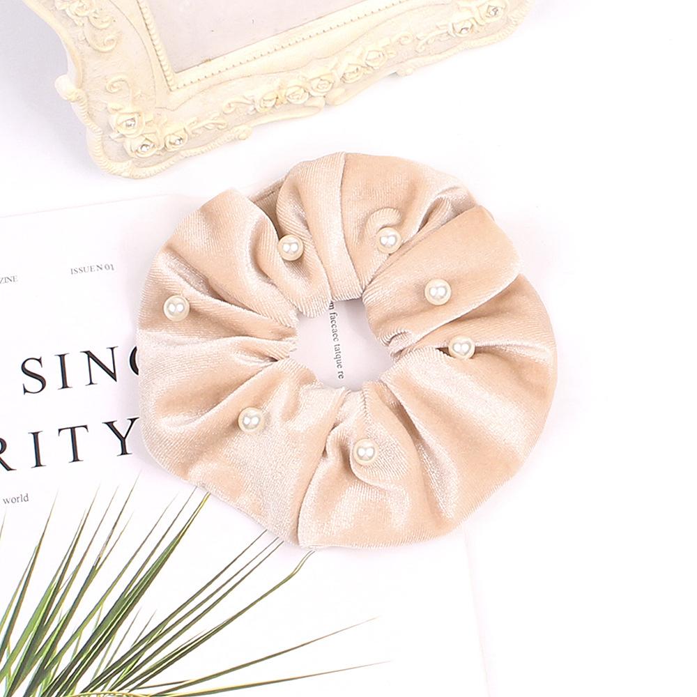 Velvet Nail Pearl Scrunchie Women Elastic Hair Rubber Bands Accessories Gum For Women Girls Ties Hair Ring Rope Ponytail Holder