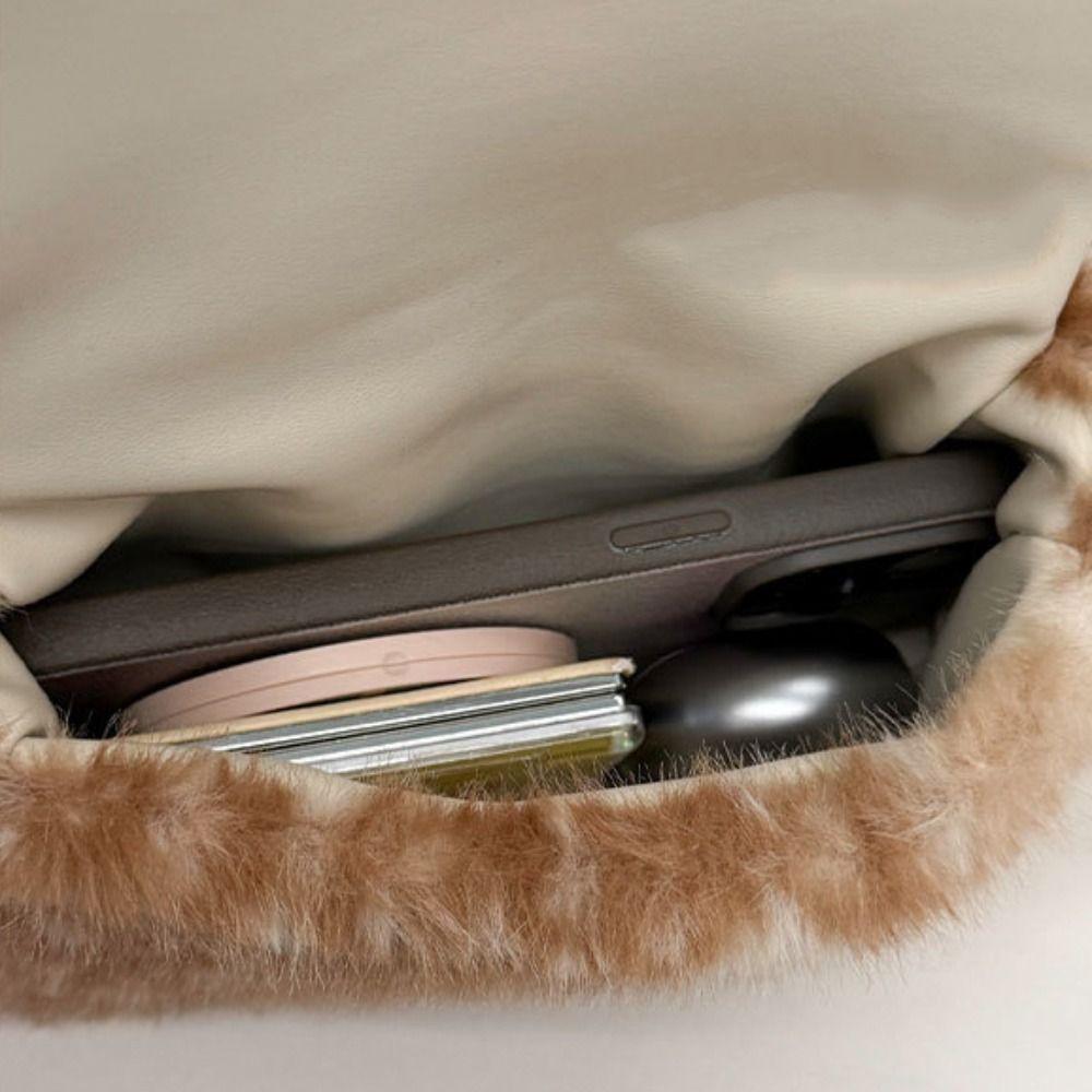 Borsa a tracolla in peluche Y2k con fiocco Borsa a mano pelosa Borsa a spalla in peluche maculato di cervo ispessita per studenti