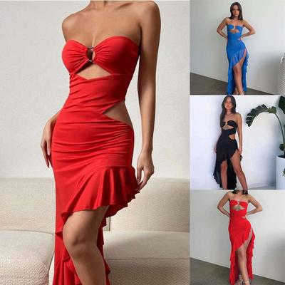 Damenbekleidung Ärmelloses Boob Tube Top Spicy Girl Kleid Schlitzkleid Unregelmäßig Sommer