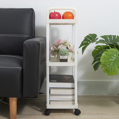 3-4 Layers Of White Simple Plastic Splicing Receiving Rack, Bathroom Light Small Item Storage Trolley, Floor Standing Storage Ra