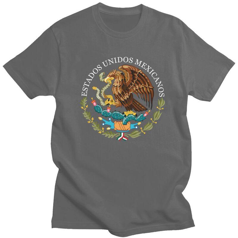 Custom Mens Coat Of Arms Of Mexico T Shirts ShortSleeve Cotton Tshirt Leisure Mexican Flag Seal Tee Loose Fit Clothing