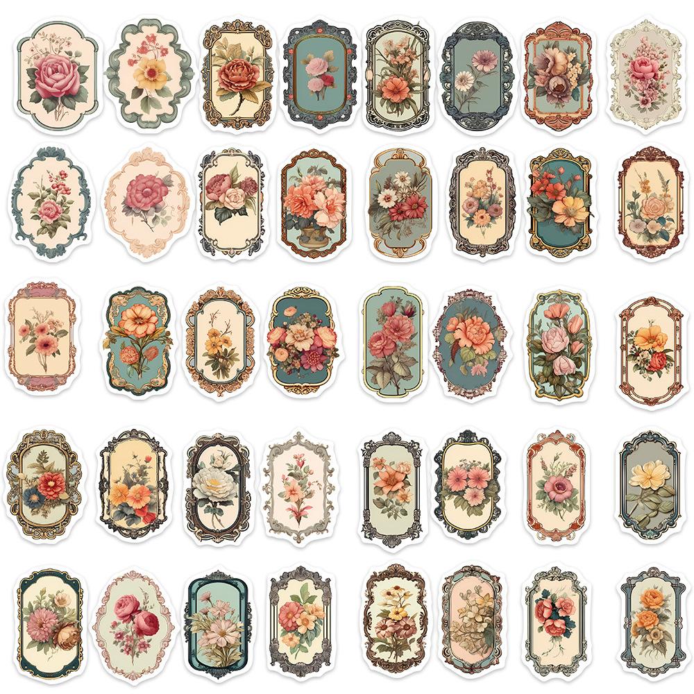 50 Vintage Floral Mirror Graffiti Stickers Personalized Decorative Guitar Notebook Suitcase DIY Waterproof Stickers