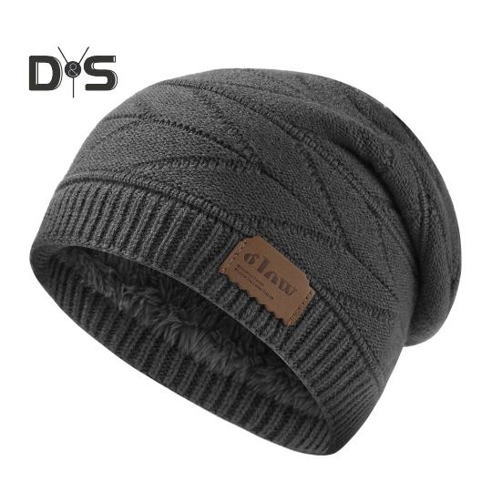 

Зимняя мужская шапка, трикотажная эластичная шапка с ворсом, толстая плюшевая подкладка, однотонная защита ушей, теплая повседневная кепка для катания на лыжах и коньках, головной убор серый