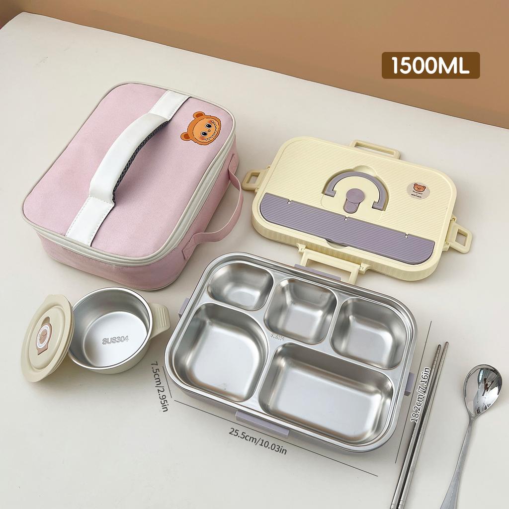 4/5 Compartment 304 Stainless Steel Divided Bento Lunch Box Set For Student Kid Heatable Sealed Lunch Container With Cutlery&Bow