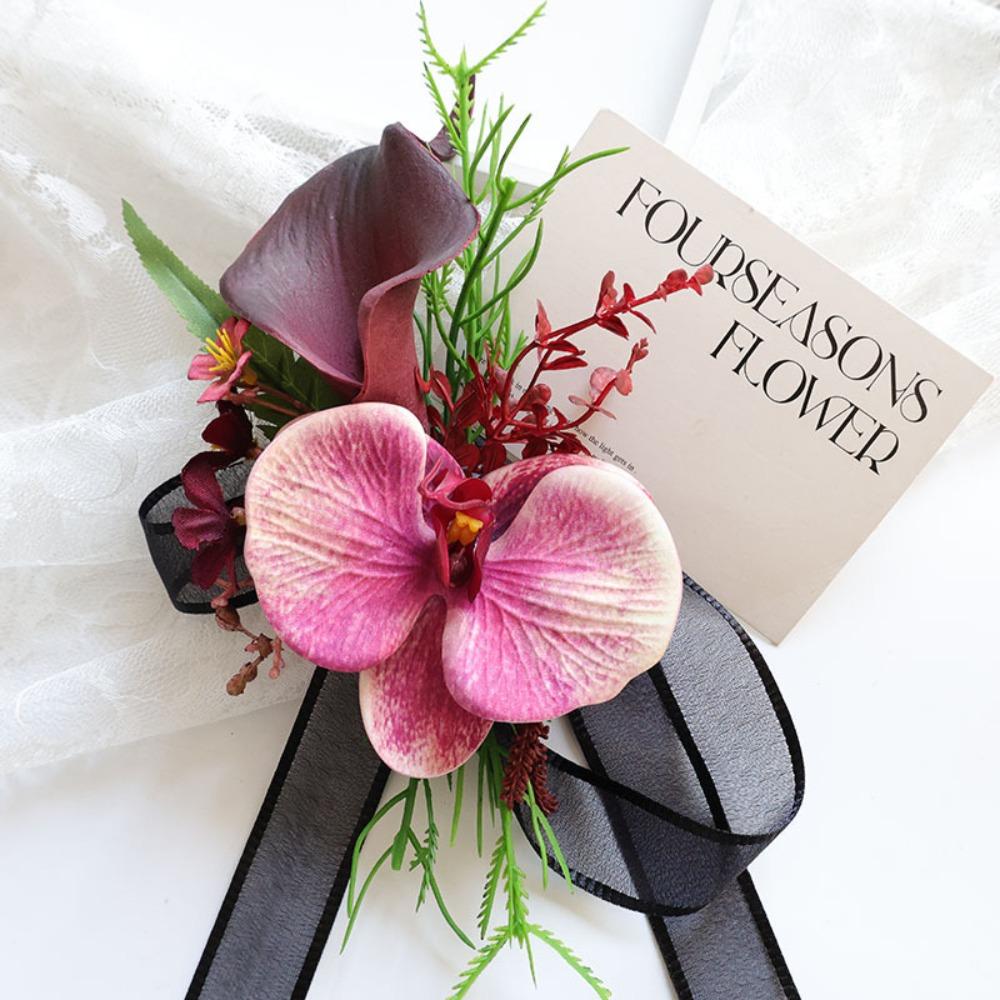 Artificial Butterfly Orchid Flower Corsage Rose Red Bohemian Style Wrist Flower Large Handmade Orchid Corsage